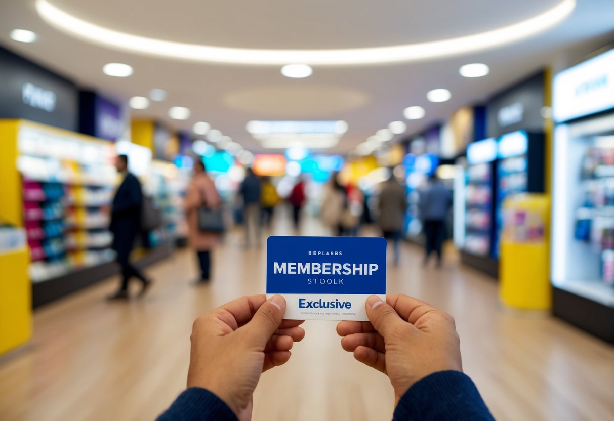 A person holding a membership card and browsing through a selection of exclusive deals at various top stores